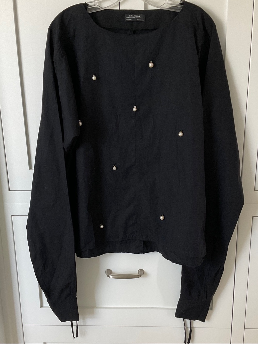 Zara Black Pearl-Appliqué Long Sleeve Top